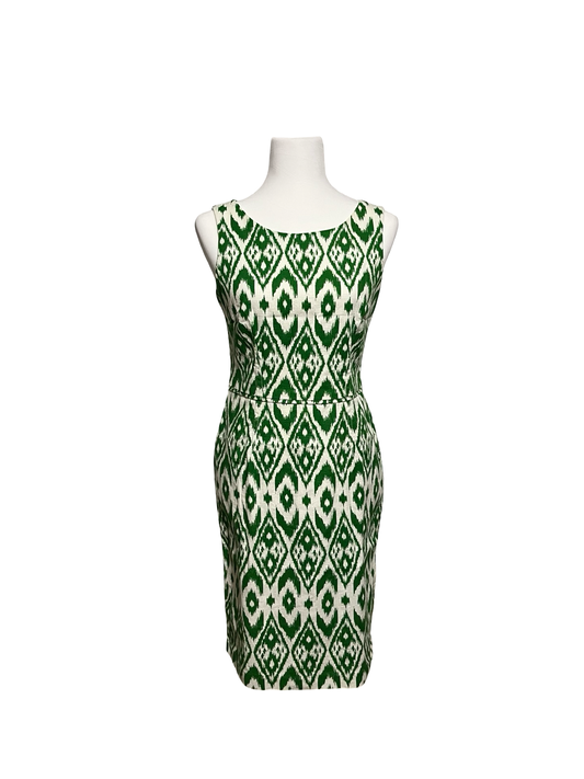 NINE WEST GREEN WHITE GEOMETRIC SLEEVELESS DRESS SZ 4