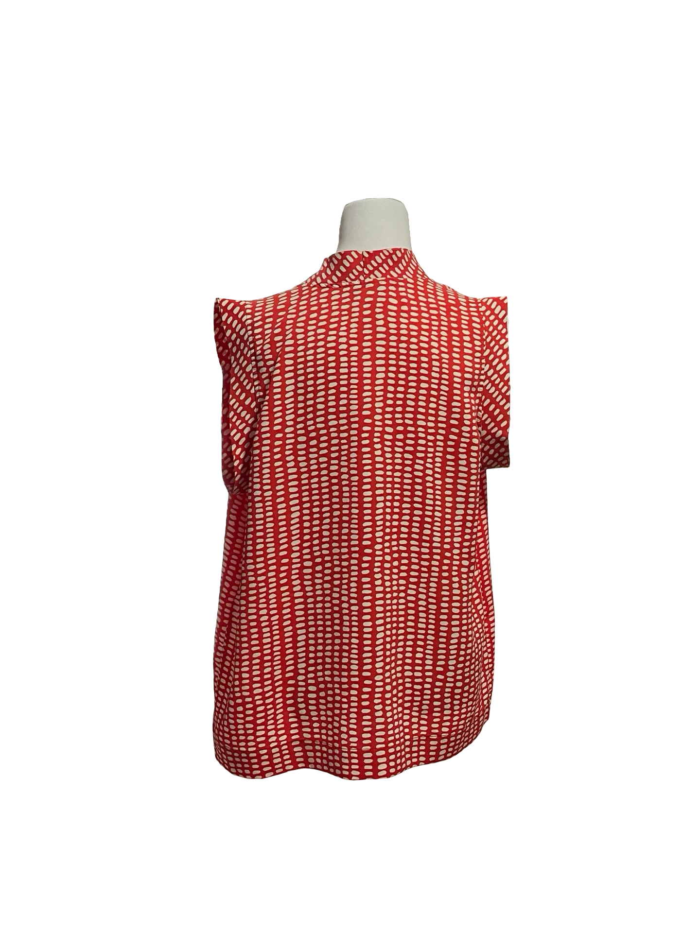 CAbi Madeline Cowl Top Orange/Cream Dots EUC!