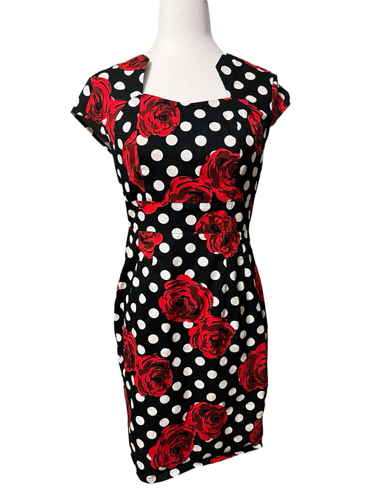 Grace Karin Women’s Flower Dress Retro Pencil Medium Cap Sleeve 1950s Red/Black
