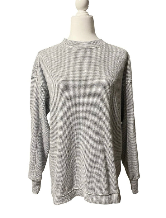 AERIE Waffle Knit Crewneck Sweatshirt Gray XXS