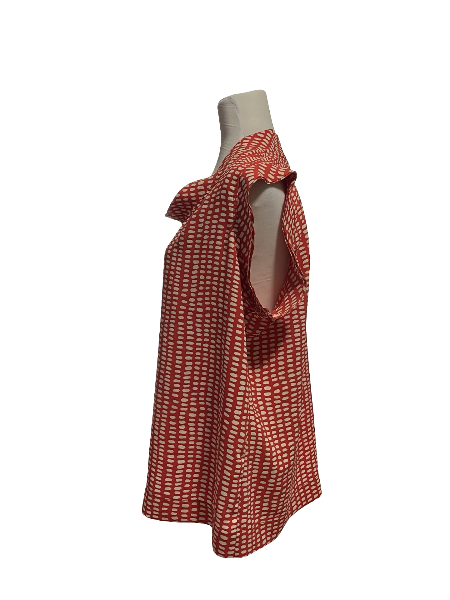 CAbi Madeline Cowl Top Orange/Cream Dots EUC!