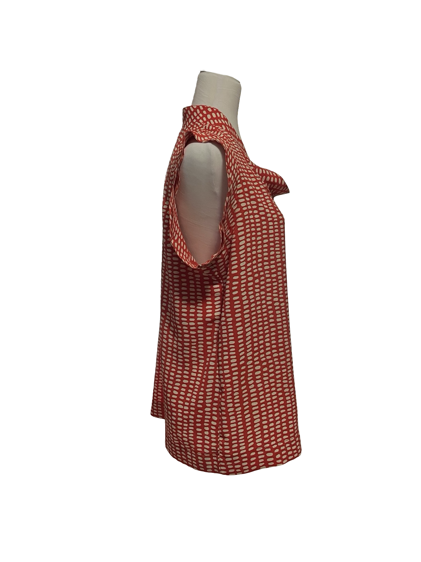 CAbi Madeline Cowl Top Orange/Cream Dots EUC!