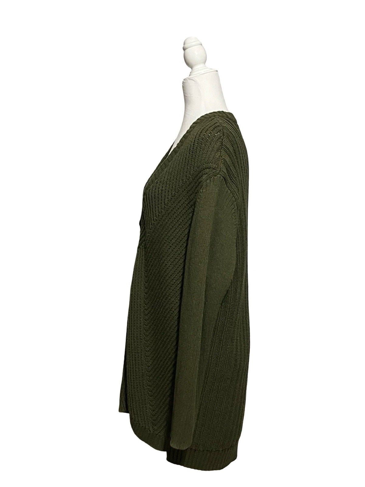 CAbi Aerial Cardigan Olive Green 100% Cotton V-Neck XL
