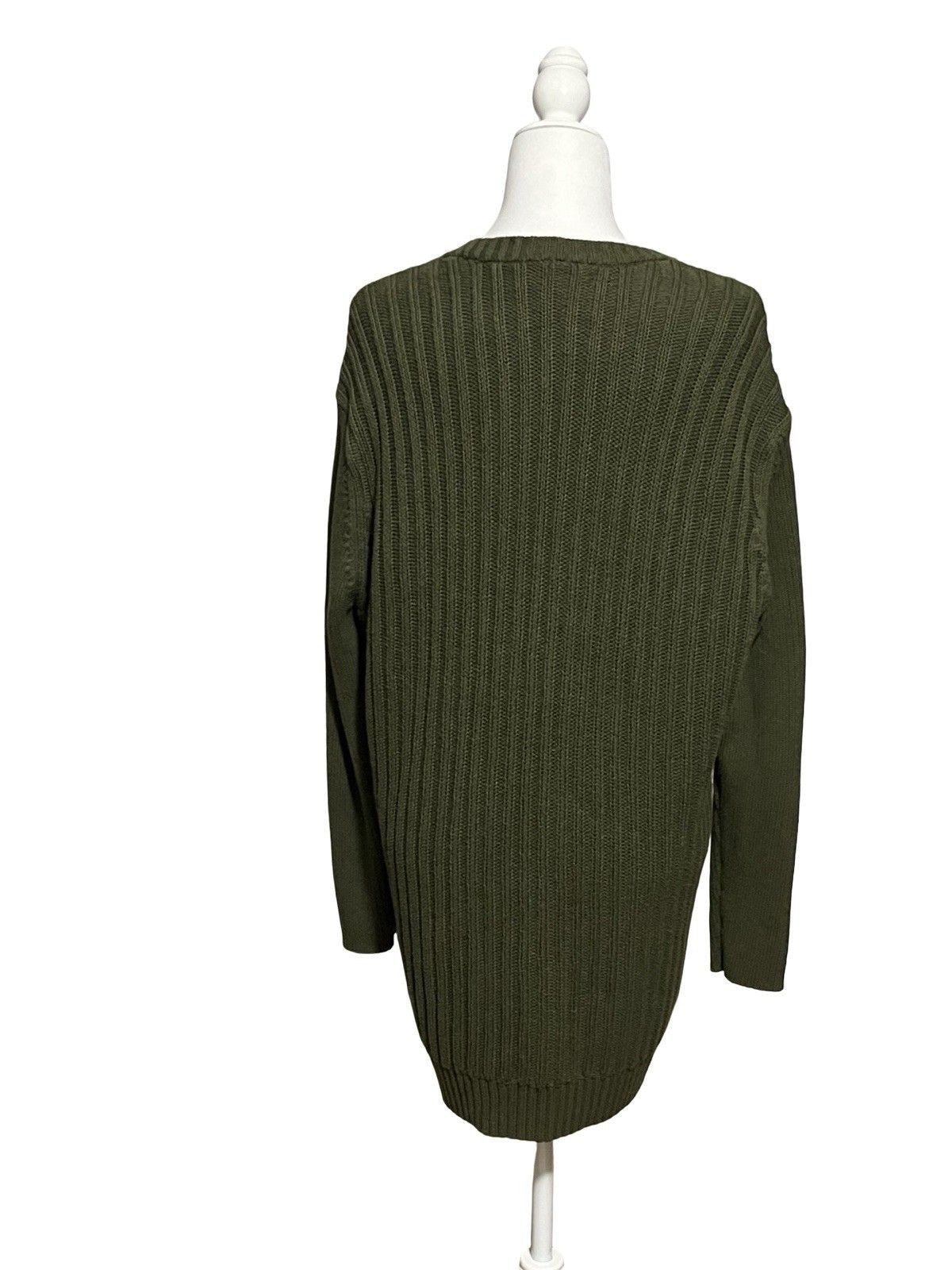 CAbi Aerial Cardigan Olive Green 100% Cotton V-Neck XL