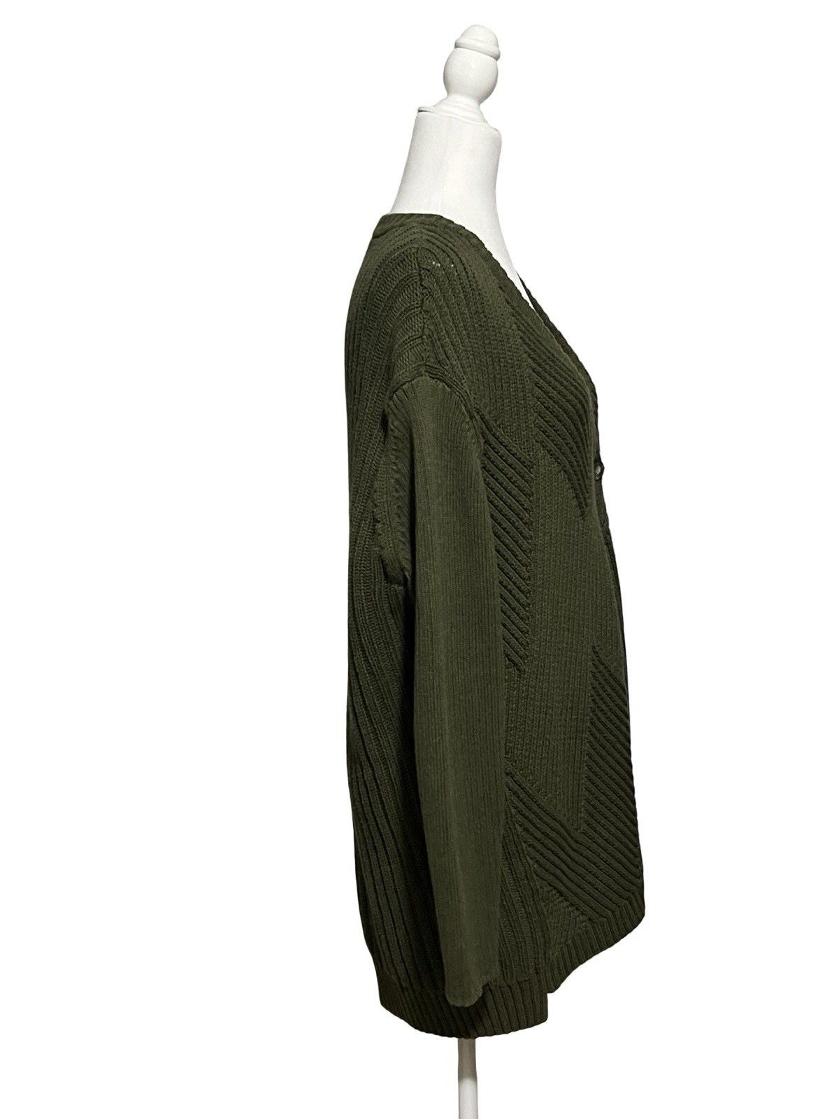 CAbi Aerial Cardigan Olive Green 100% Cotton V-Neck XL