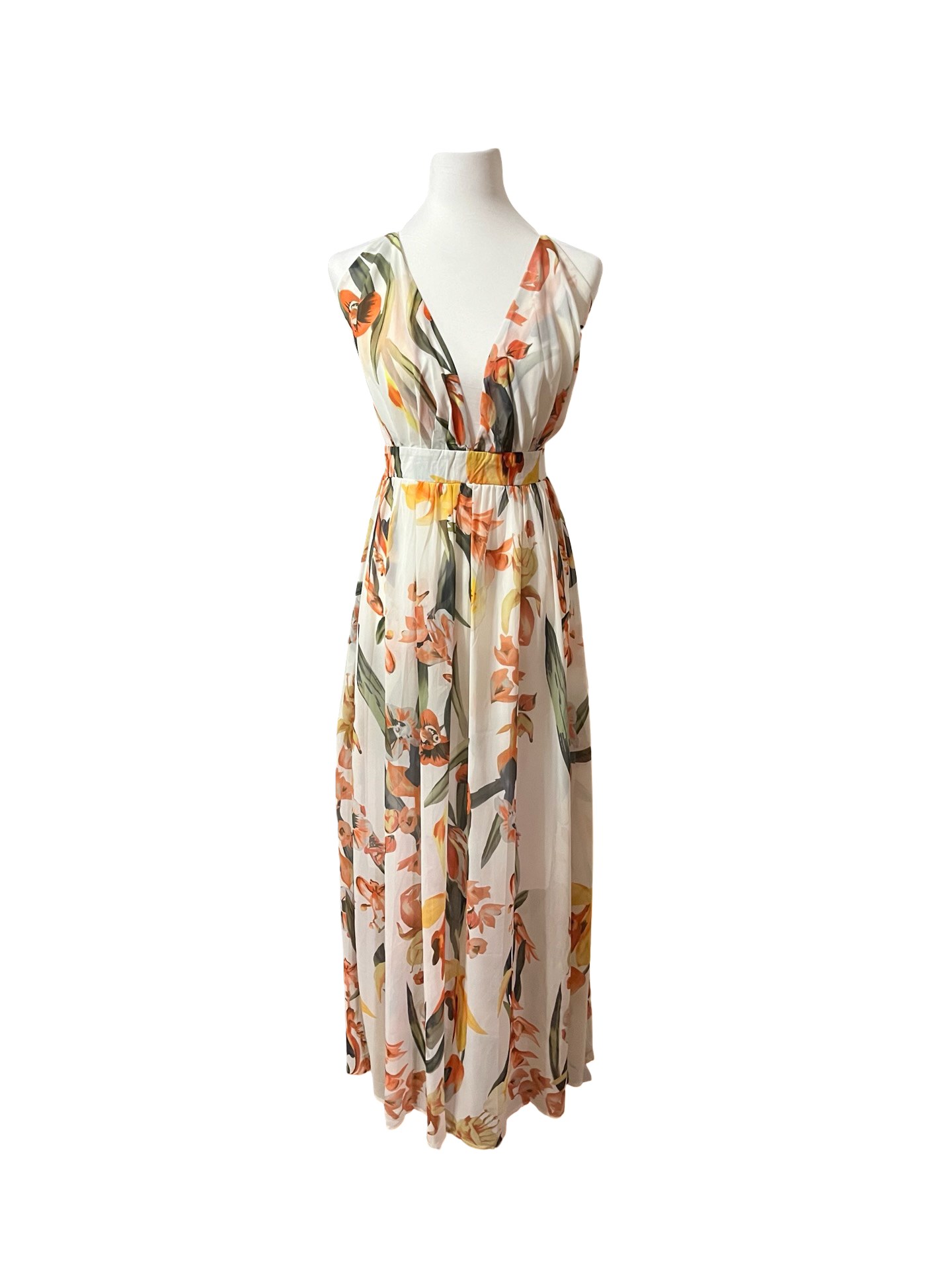 HOPE & HERITAGE Deep V Floral Maxi Dress Sz 4 Boho-Chic Floral Fantasy EUC