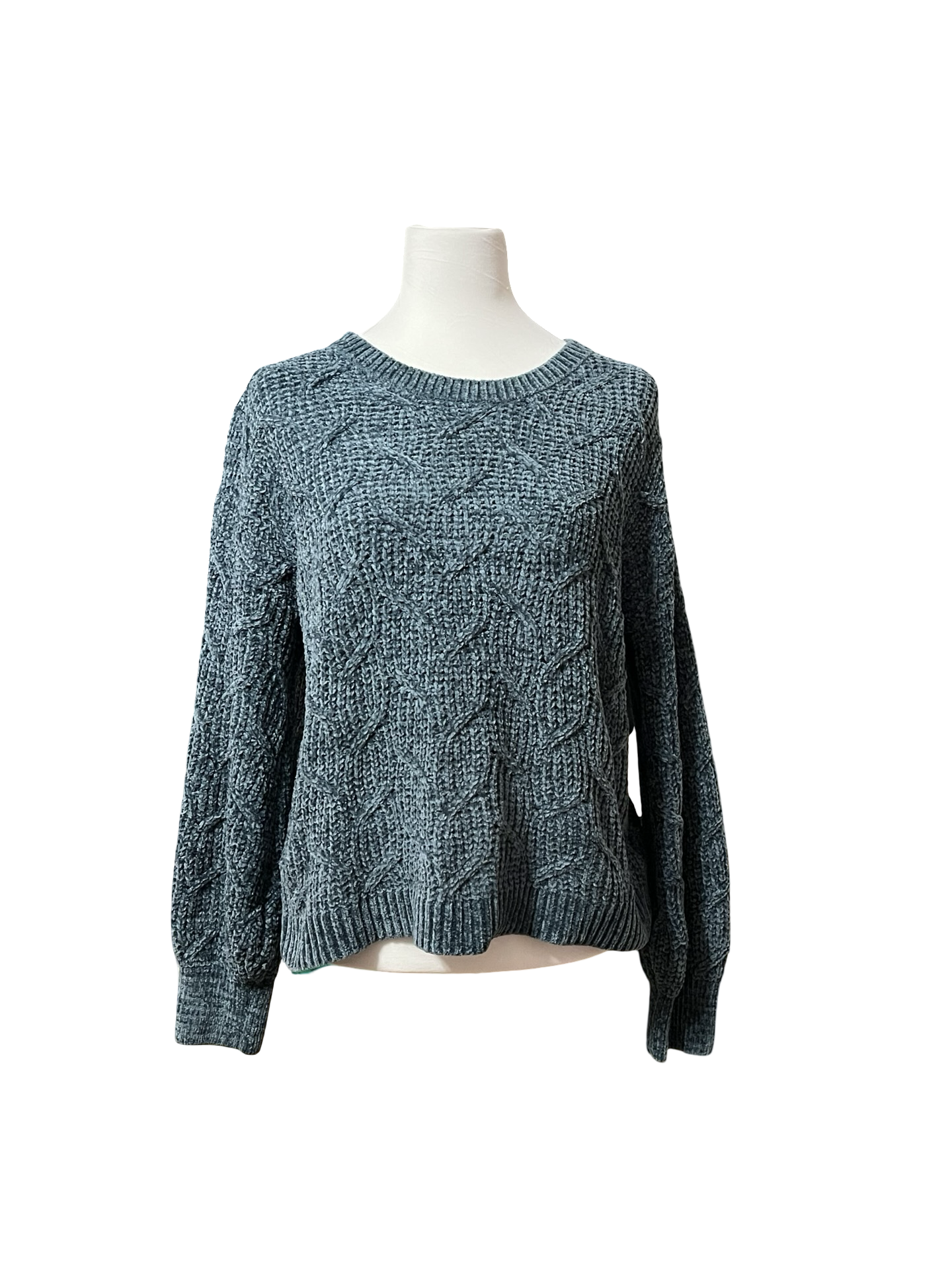 PINK ROSE Teal Chenille Cable Knit Sweater Size L EUC