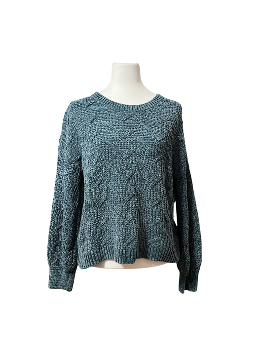 PINK ROSE Teal Chenille Cable Knit Sweater Size L EUC