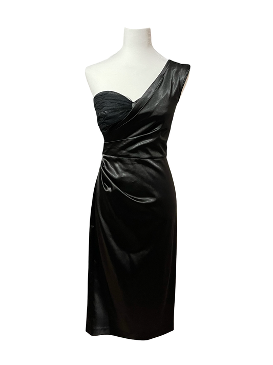 STOP STARING! Black One-Shoulder Lace Drama Dress Size M EUC !