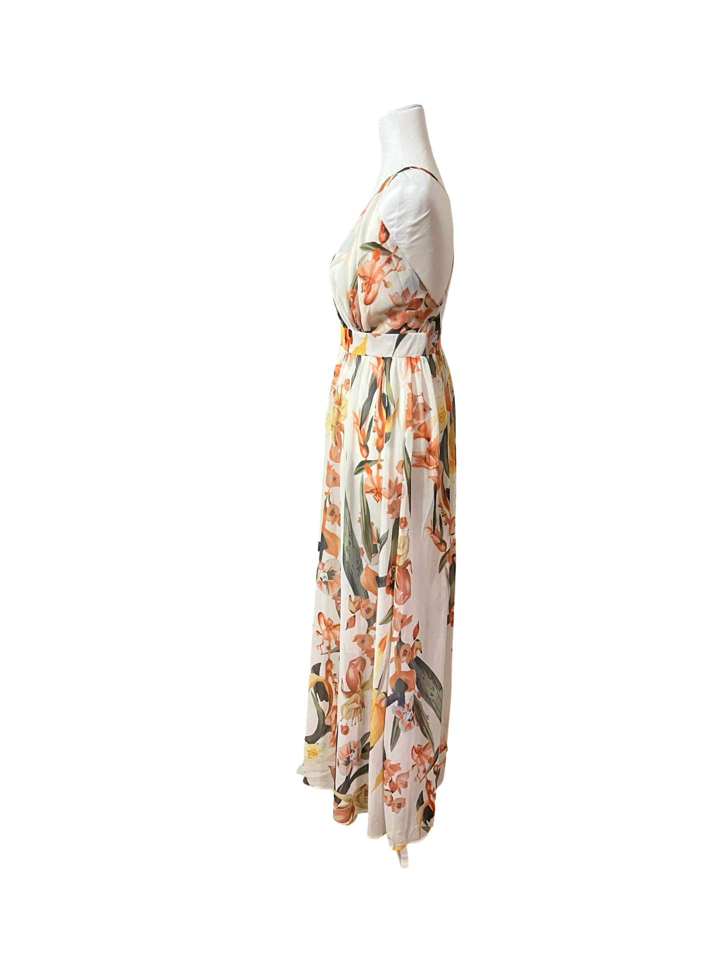 HOPE & HERITAGE Deep V Floral Maxi Dress Sz 4 Boho-Chic Floral Fantasy EUC