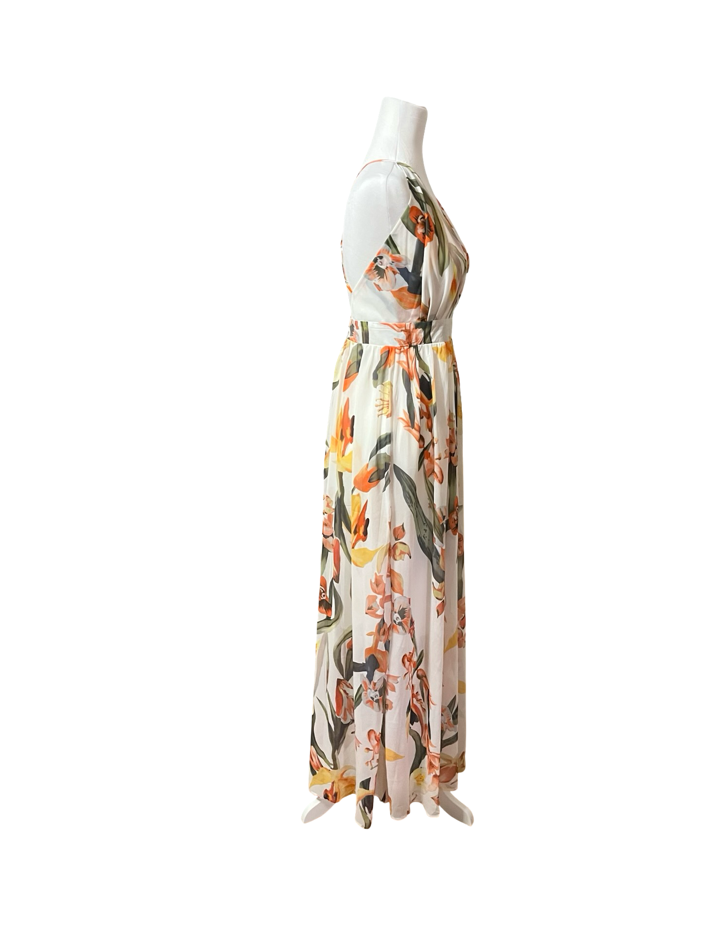 HOPE & HERITAGE Deep V Floral Maxi Dress Sz 4 Boho-Chic Floral Fantasy EUC