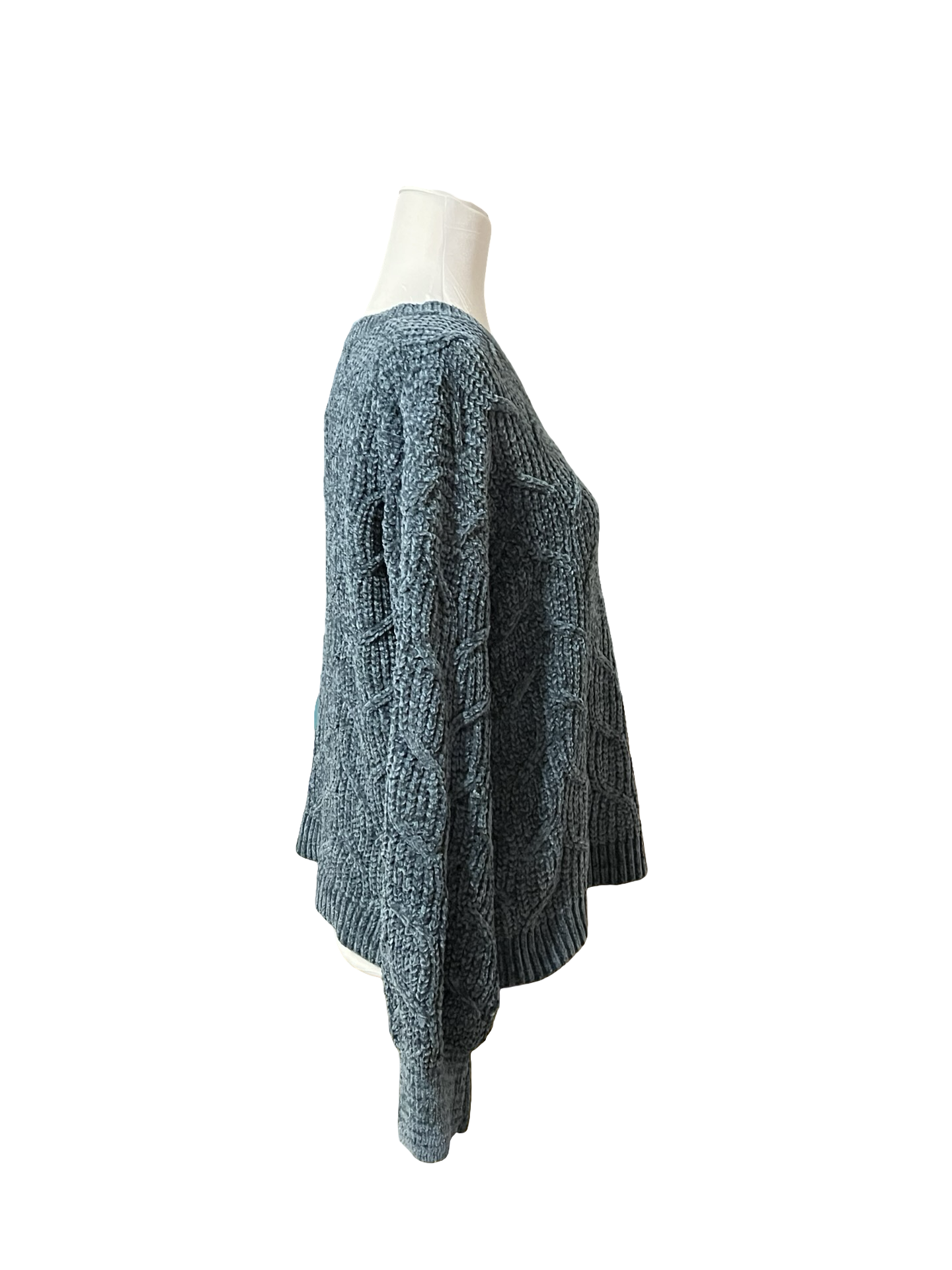 PINK ROSE Teal Chenille Cable Knit Sweater Size L EUC