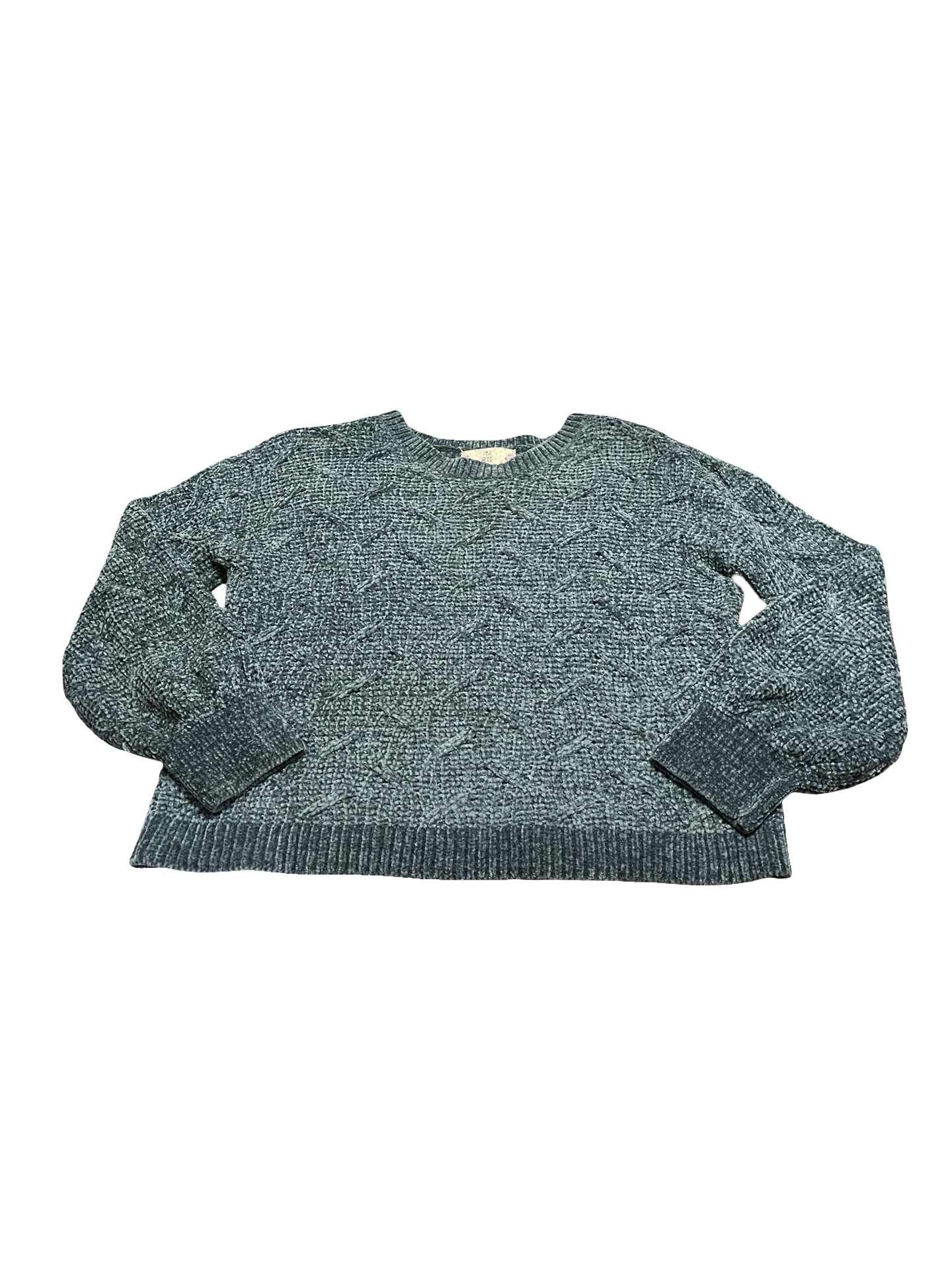 PINK ROSE Teal Chenille Cable Knit Sweater Size L EUC